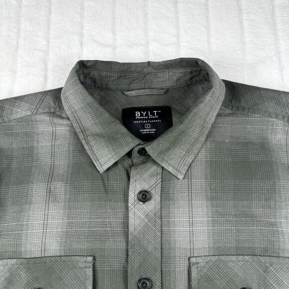 Bylt Trestles Flannel Shirt Mens Large Green Plaid Double Pocket Embroidery Logo - Picture 8 of 12